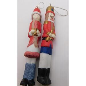 Christmas Tree Ornaments Ceramic Pencil Stick Soldier/Caroler Set of 2